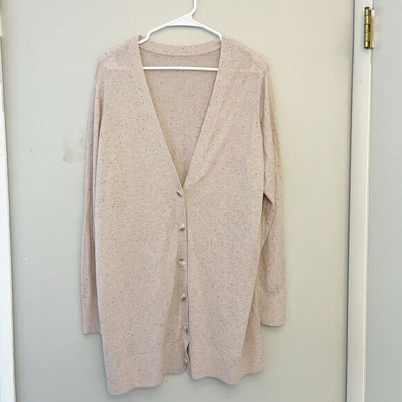Ann Taylor Pink Oatmeal Cardigan Sweater Long XL Lyocell Classic Casual Comfort - Picture 2 of 8